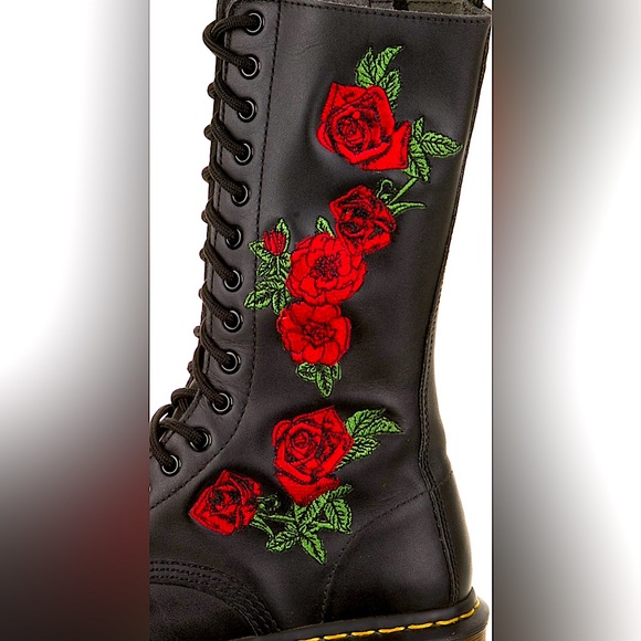 NEW DR MARTENS 1914 VONDA LEATHER Floral Mid-calf lace up AND ZIPPERED Boots! - Picture 6 of 16
